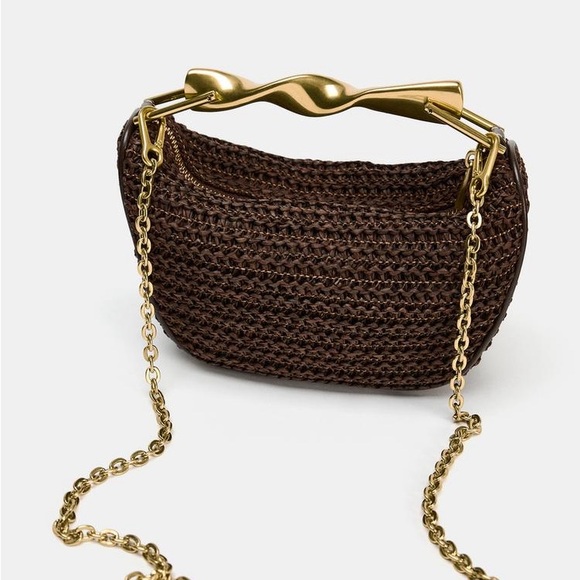 NWT Zara Woven Handbag with Gold Twist Handle - Picture 3 of 15